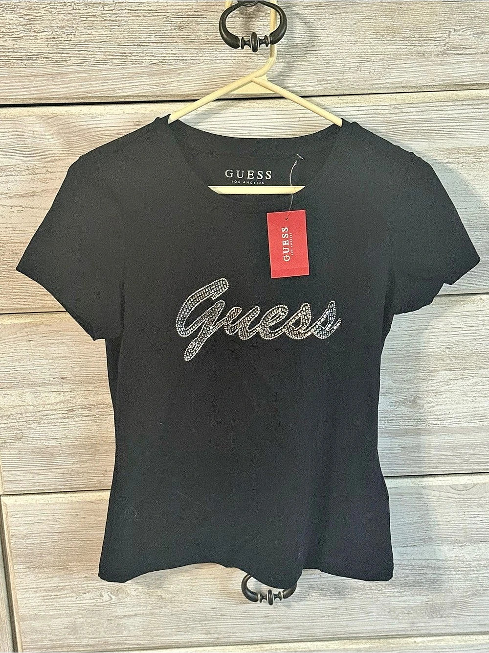 GUESS Women's Short Sleeve Tee Black & Silver Size Medium NWT